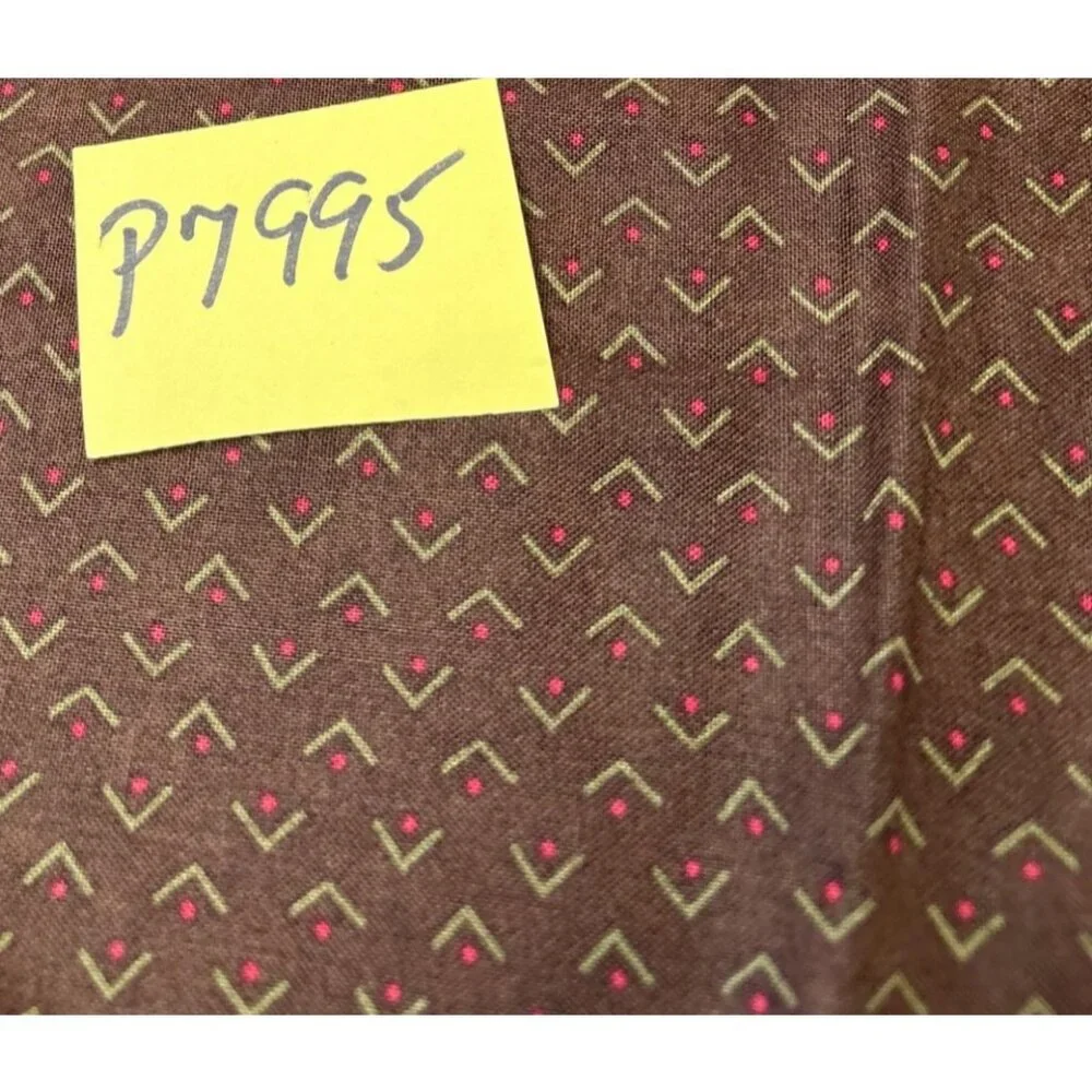 Brown Cotton Fabric Piece Chevron & Dots Pattern 19